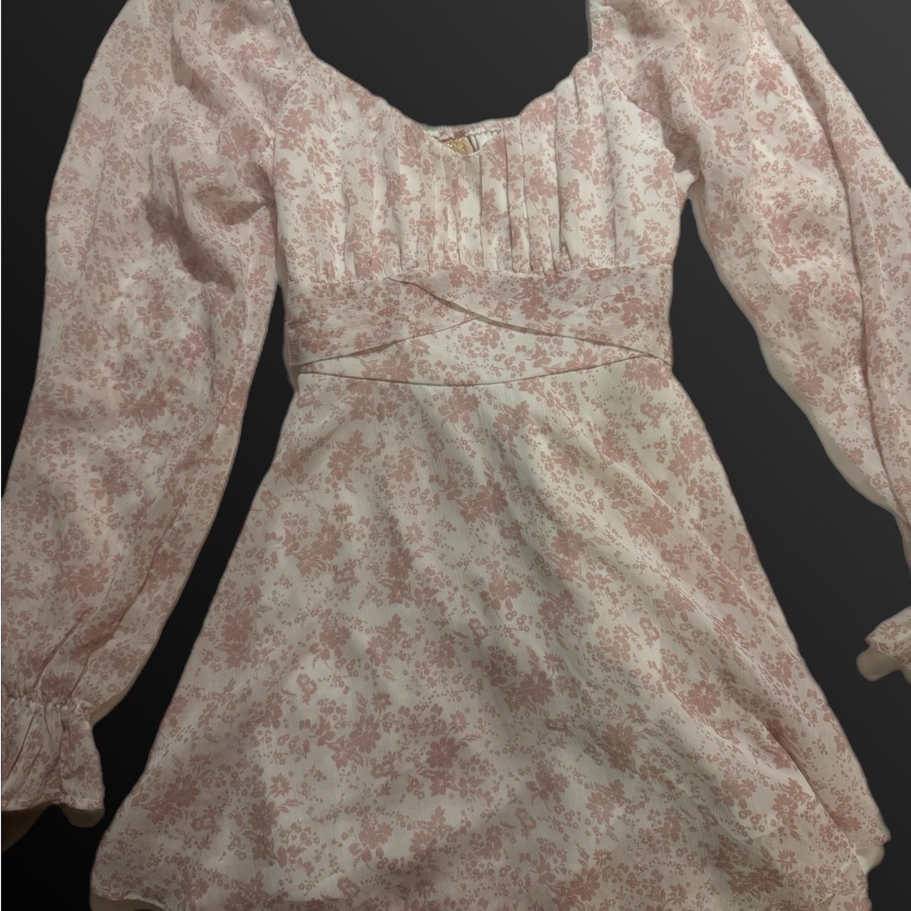 Long Sleeve Floral Mini Dress in Blush Pink